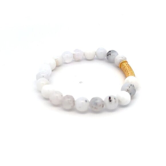 18K Gold Tube Lucky Charm Bracelet Gemstones October Birthstones Opal 6mm - Picture 5 of 5